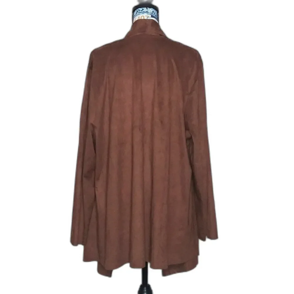 SOFT SURROUNDINGS Shape Drape Cardigan Jacket Open Front Faux Suede Brown Sz 3X